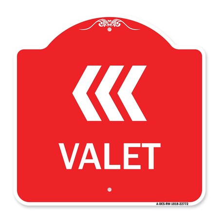 Signmission Designer Series Sign-Valet Left Arrow, Red & White Aluminum Sign, 18" x 18", RW-1818-22772 A-DES-RW-1818-22772